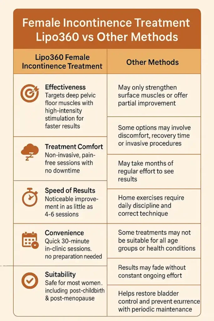 Comprehensive Guide To Female Incontinence Treatment Options 1 Table showing benefits of incontinence treatment High Wycombe